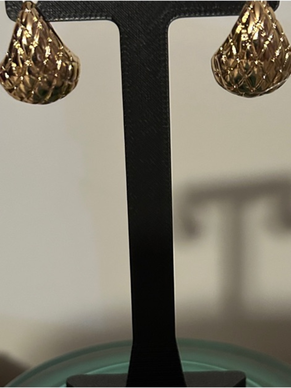 Marlyn Schiff Gold Plated Teardrop Earrings in a Basket Woven Pattern NEW